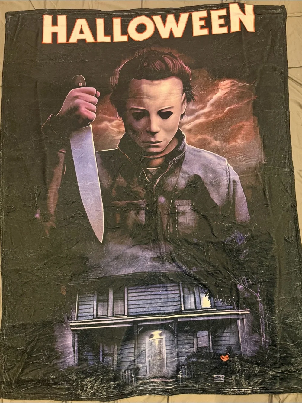 Brand New Halloween Michael Myers Queen size 80”x60” blank - Black and Orange